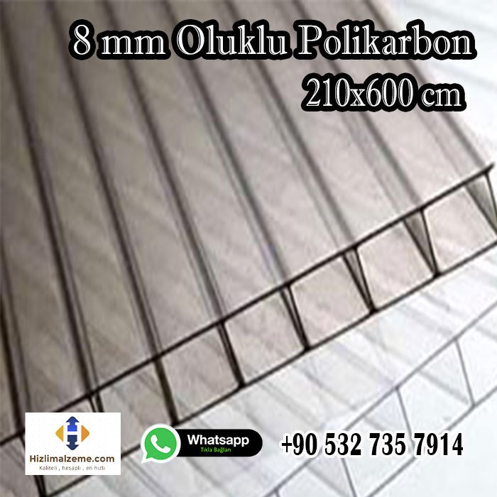8 mm 210x600 cm Şeffaf Beyaz Bronz Oluklu Polikarbon Levha