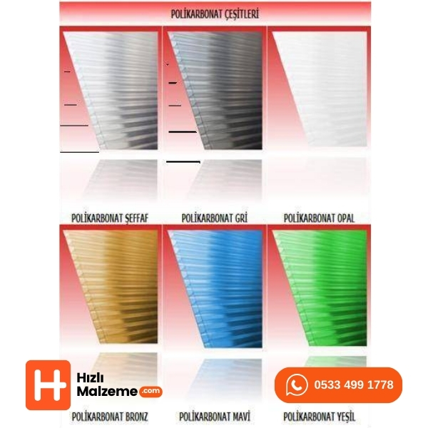 6 mm Şeffaf /Beyaz/Bronz Oluklu Polikarbon Levha 210*600 cm