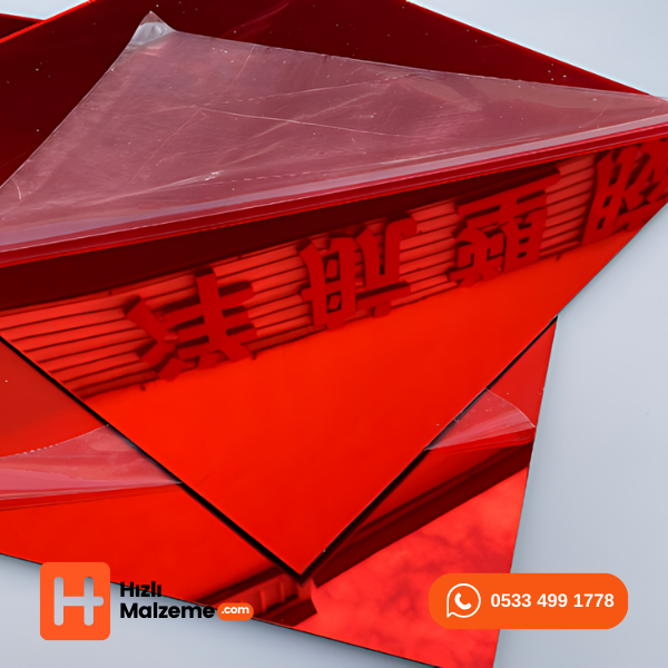 1.8 mm Kırmızı Yapışkansız Ayna Pleksi Akrilik 122x244 cm