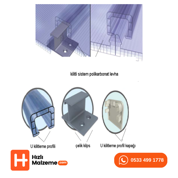 Kilitli Sistem Polikarbon Bağlantı Klipsi (Çelik Klips)