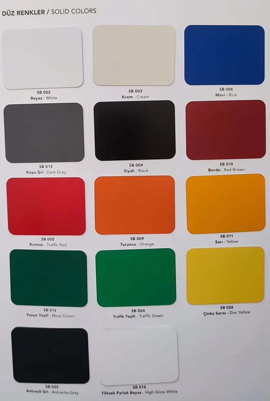 150x600 cm Aluminyum Kompozit Renkler