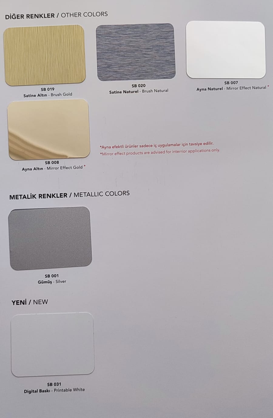 4 mm Gümüş Ayna Desenli ve Altın Ayna Desenli Alüminyum Kompozit Panel 125x320 cm